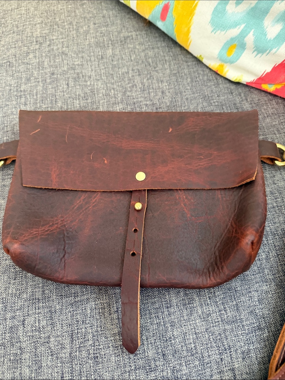 Brown Leather Messenger Bag with Adjustable Strap Belt Bag rustic